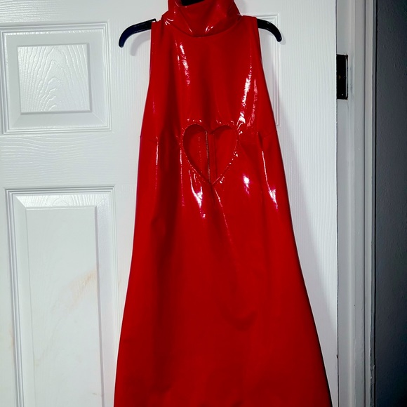 open lace back dress OTKUTYR - Red Vinyl Dress
